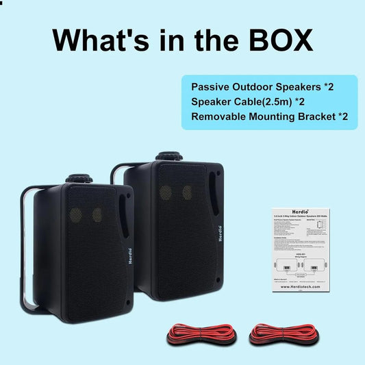 3.5" 200W 3‑Way Waterproof Wall Mount Outdoor Speakers black by HitMyNeed