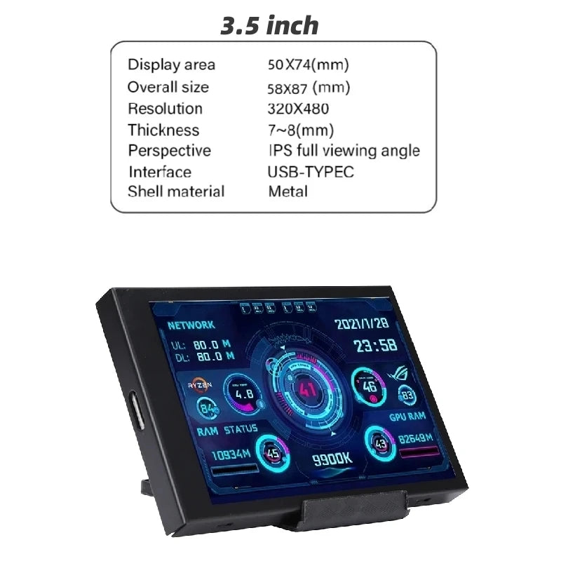 3.5" USB Type-C IPS PC Hardware Monitoring Screen by HitMyNeed