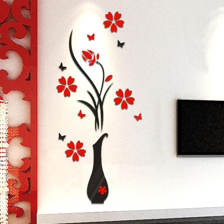 3D Acrylic Wall Sticker Decor - Flower Vase Design by HitMyNeed