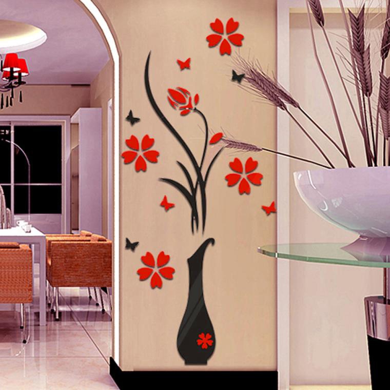3D Acrylic Wall Sticker Decor - Flower Vase Design by HitMyNeed