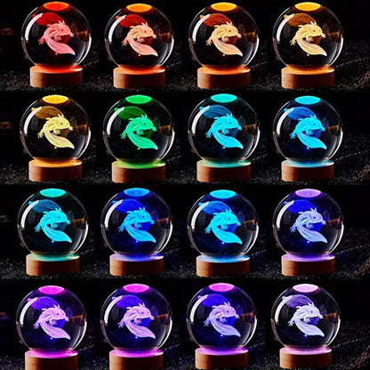 3D Axolotl Crystal Ball Color-Changing Night Light by HitMyNeed