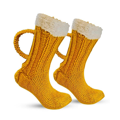 3D Beer Mug Christmas Knit Socks Unisex yellow by HitMyNeed