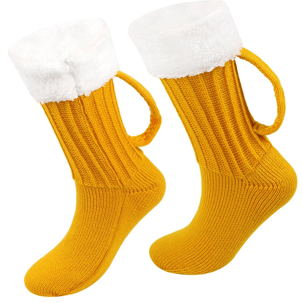 3D Beer Mug Knitted Warm Mid-Calf Socks by HitMyNeed