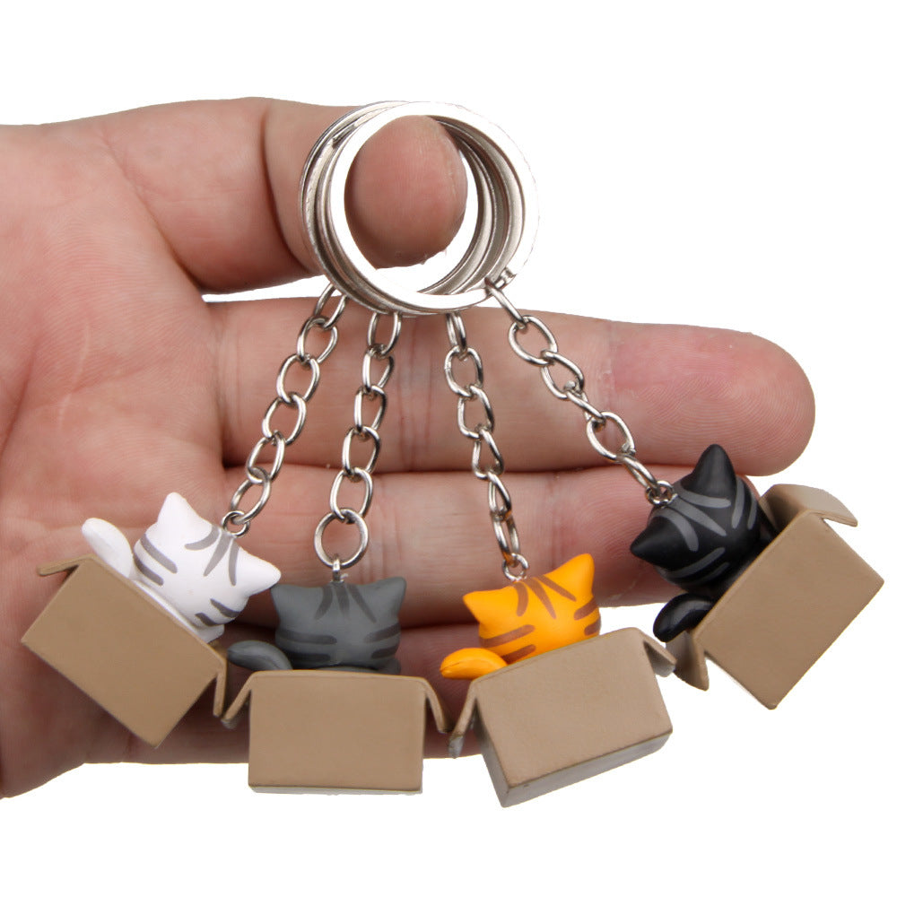3D Cat Keyring with Cat-in-a-Box Charm by HitMyNeed