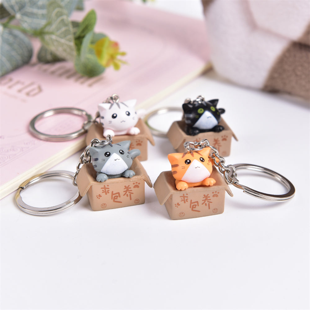 3D Cat Keyring with Cat-in-a-Box Charm by HitMyNeed
