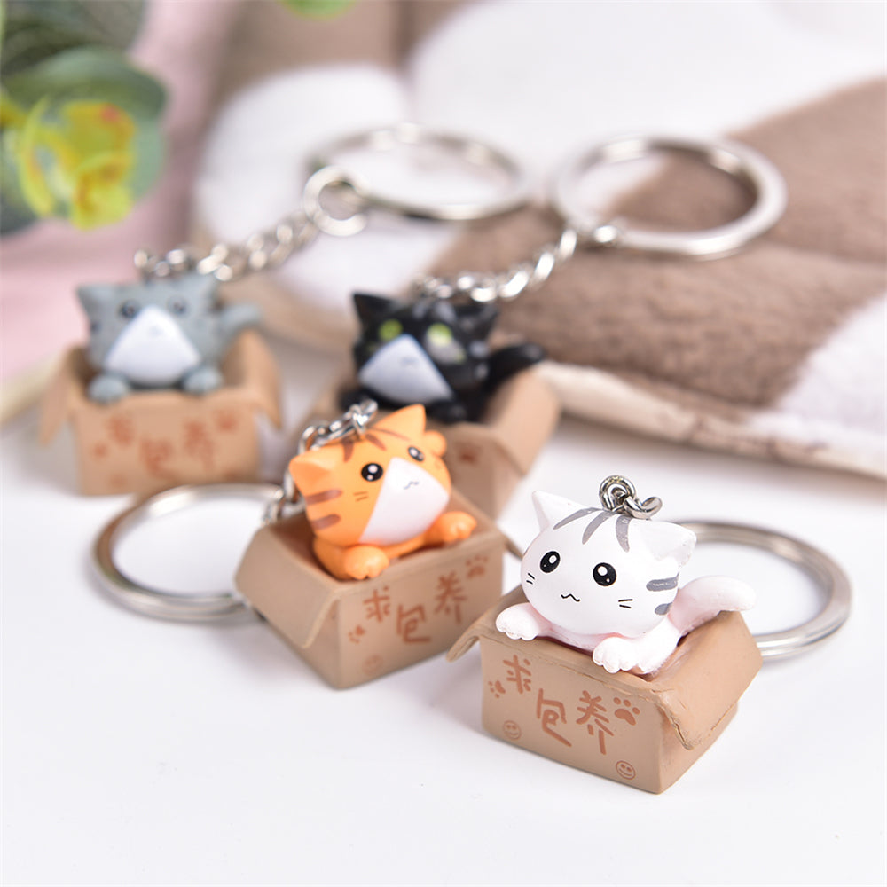 3D Cat Keyring with Cat-in-a-Box Charm by HitMyNeed