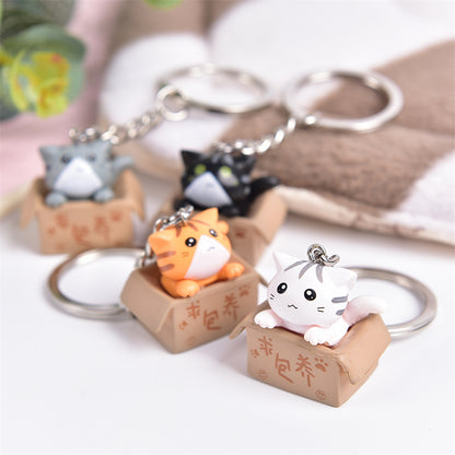 3D Cat Keyring with Cat-in-a-Box Charm by HitMyNeed