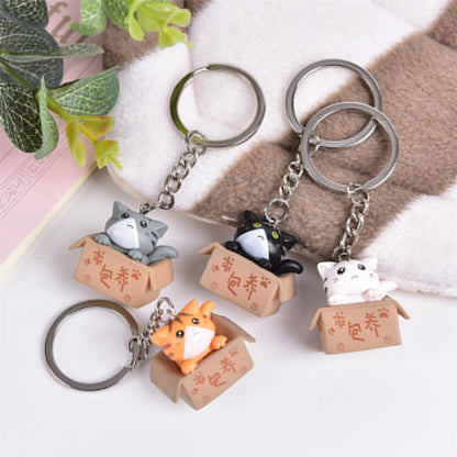 3D Cat Keyring with Cat-in-a-Box Charm by HitMyNeed