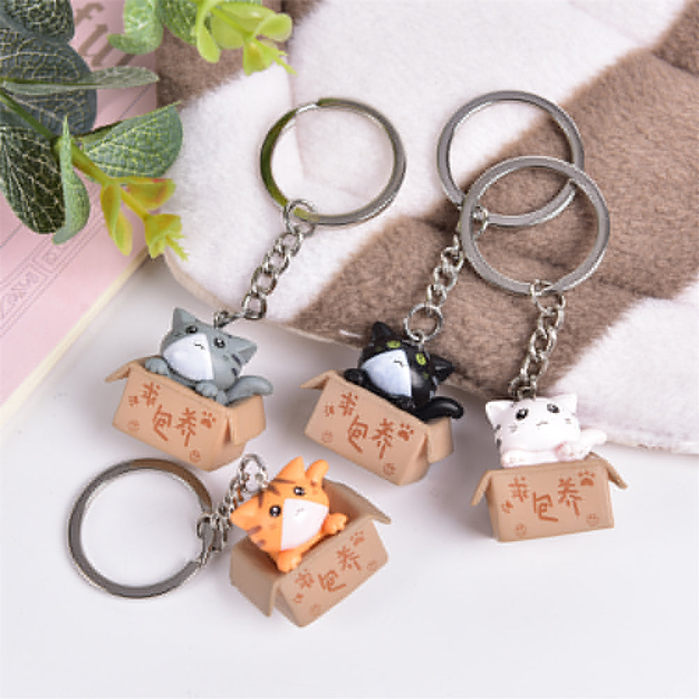3D Cat Keyring with Cat-in-a-Box Charm by HitMyNeed