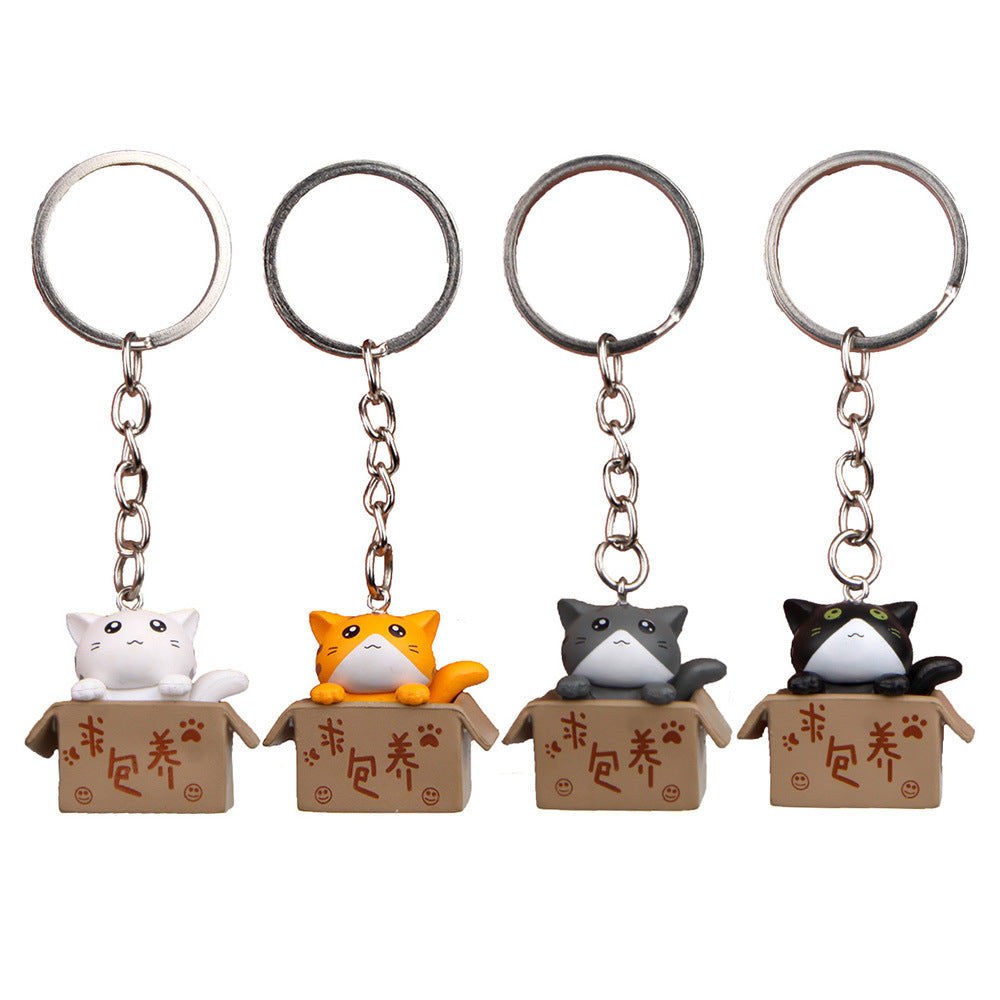 3D Cat Keyring with Cat-in-a-Box Charm by HitMyNeed