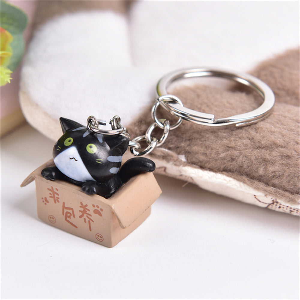 3D Cat Keyring with Cat-in-a-Box Charm b by HitMyNeed