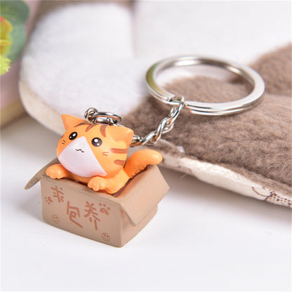 3D Cat Keyring with Cat-in-a-Box Charm c by HitMyNeed