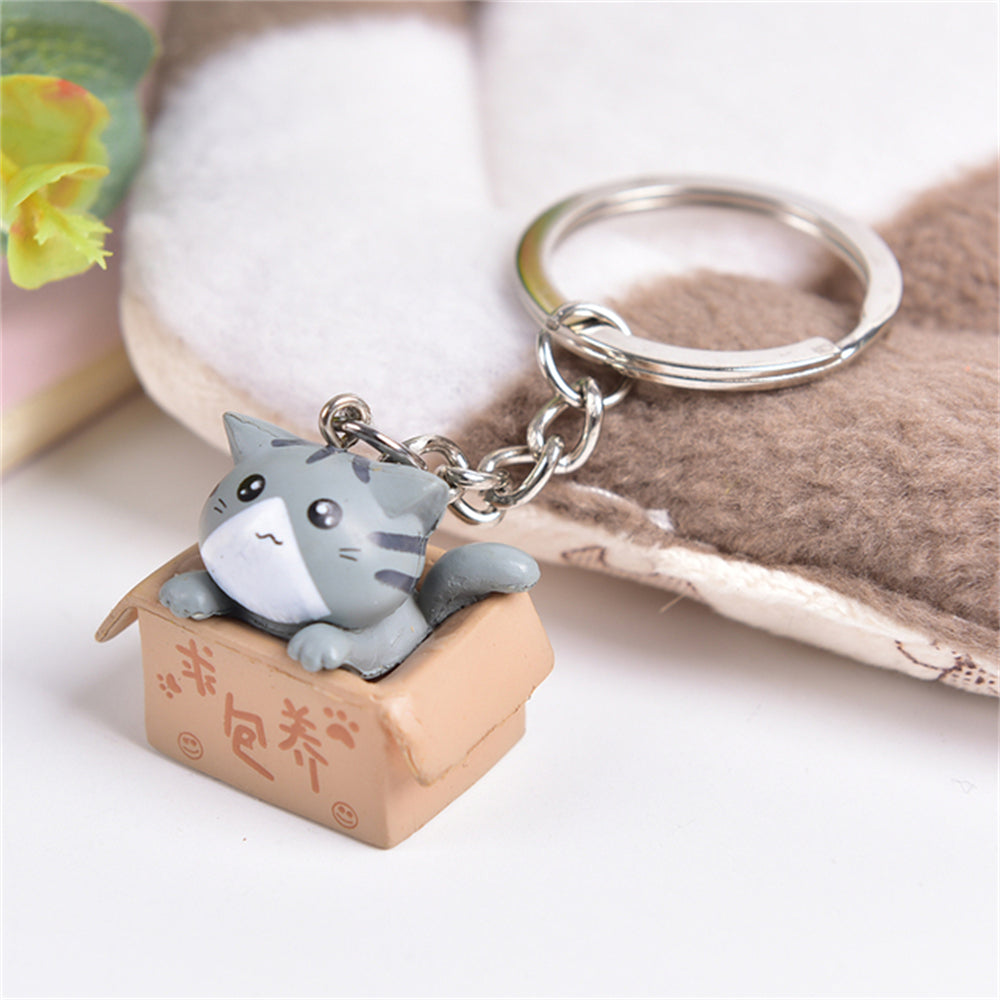 3D Cat Keyring with Cat-in-a-Box Charm d by HitMyNeed