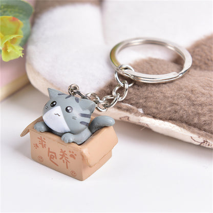 3D Cat Keyring with Cat-in-a-Box Charm d by HitMyNeed