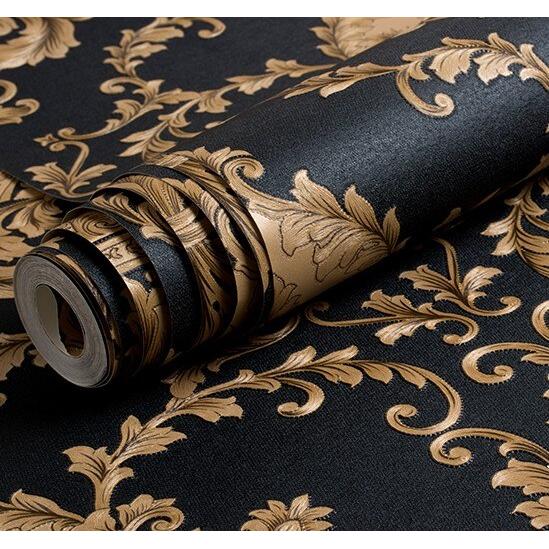 3D Embossed Black and Gold Vinyl Wallpaper Roll by HitMyNeed