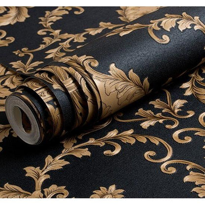 3D Embossed Black and Gold Vinyl Wallpaper Roll by HitMyNeed