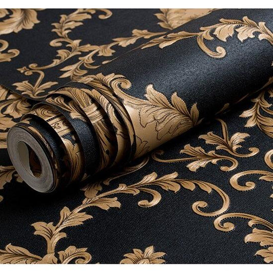 3D Embossed Black and Gold Vinyl Wallpaper Roll by HitMyNeed