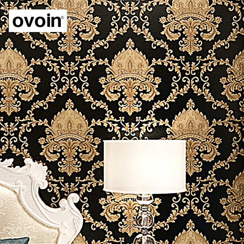 3D Embossed Black and Gold Vinyl Wallpaper Roll by HitMyNeed
