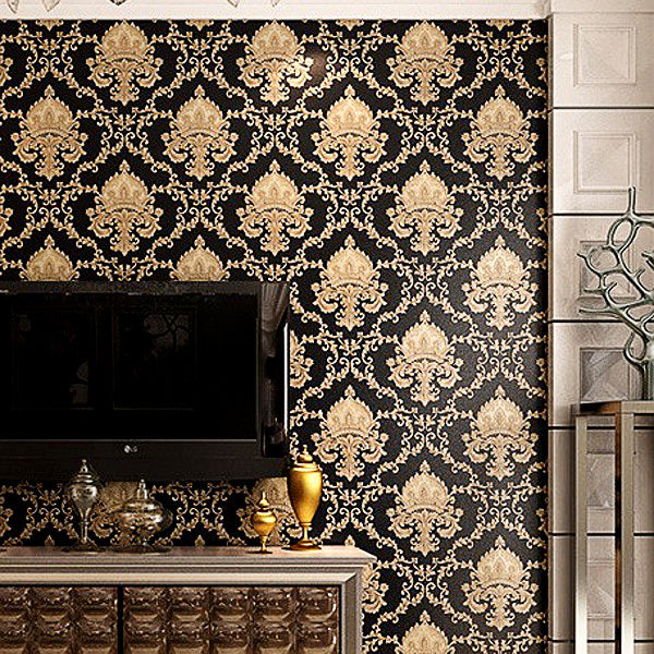 3D Embossed Black and Gold Vinyl Wallpaper Roll by HitMyNeed