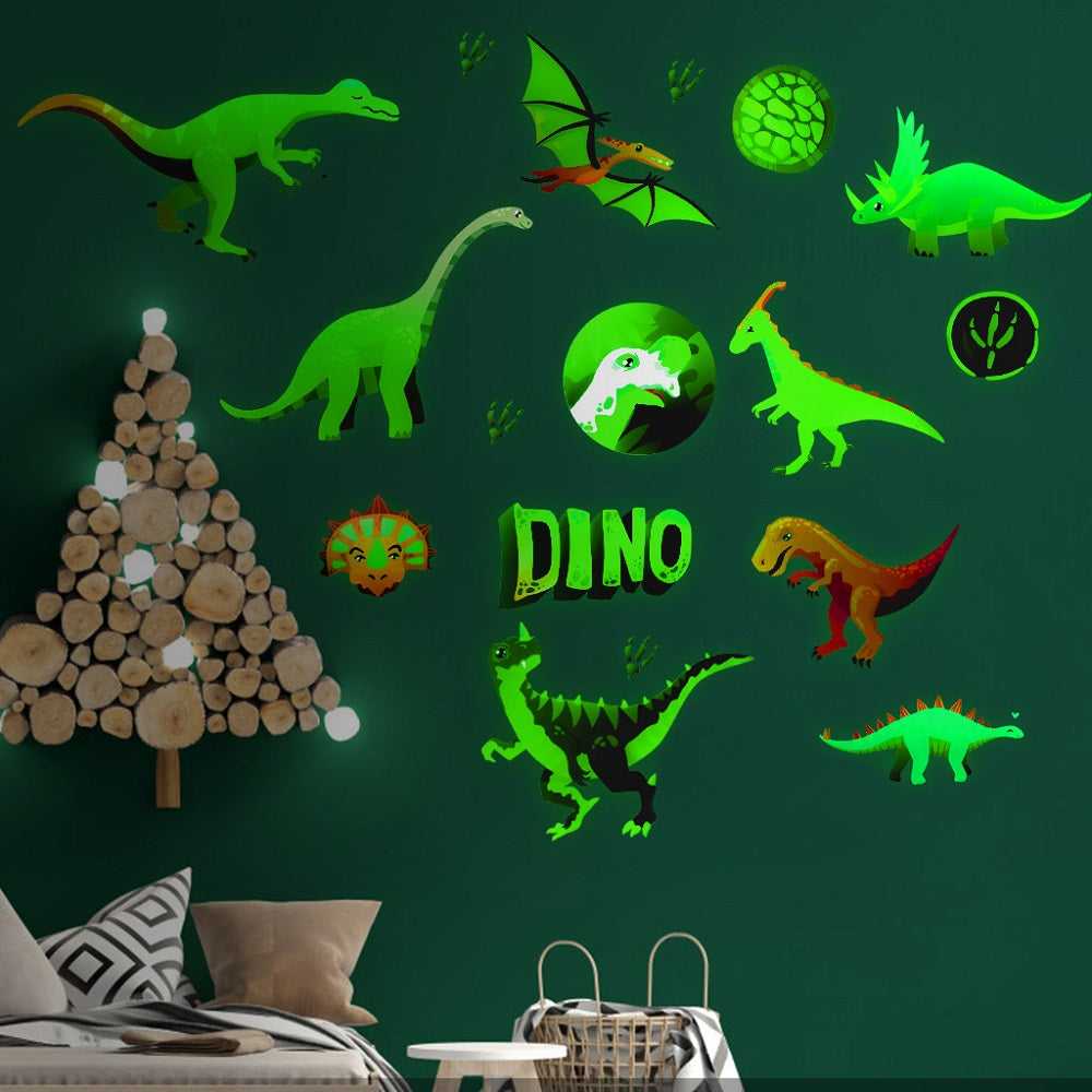 3D Glow in the Dark Dinosaur Wall Stickers (17 pcs) by HitMyNeed