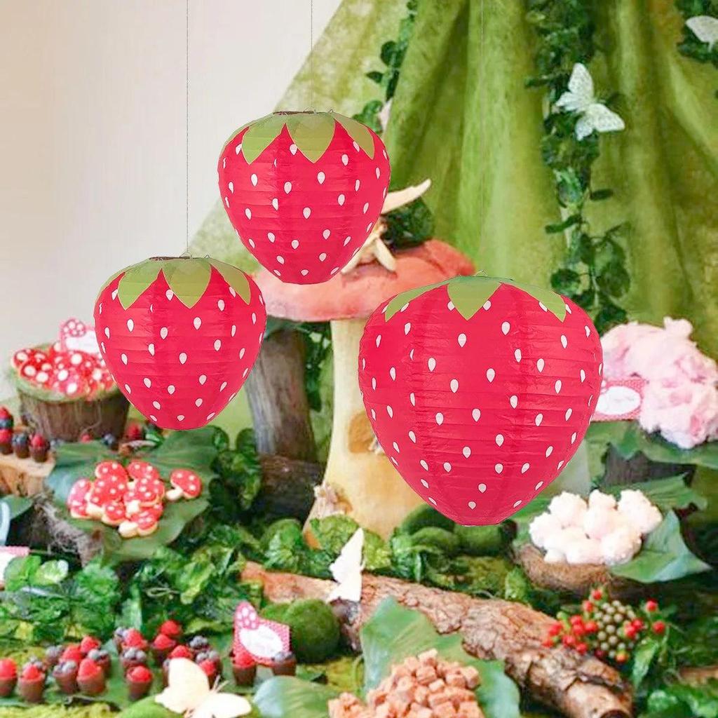 3D Hanging Strawberry Paper Lanterns, Set of 3 by HitMyNeed