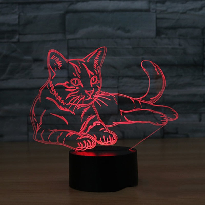 3D LED Cat Night Light Lamp, 7-Color Acrylic Design by HitMyNeed