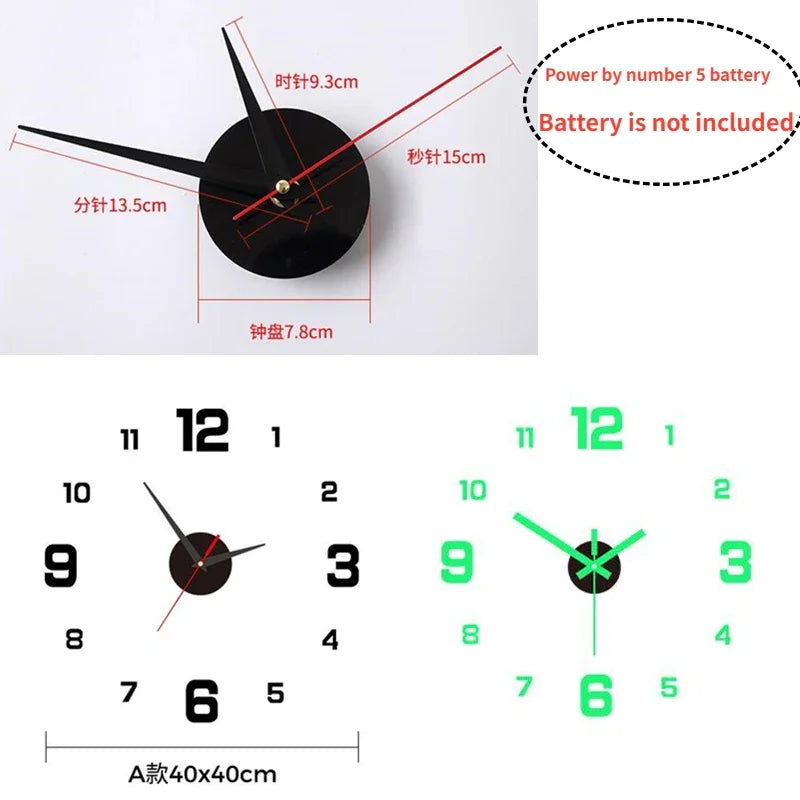 3D Luminous DIY Frameless Acrylic Wall Clock by HitMyNeed