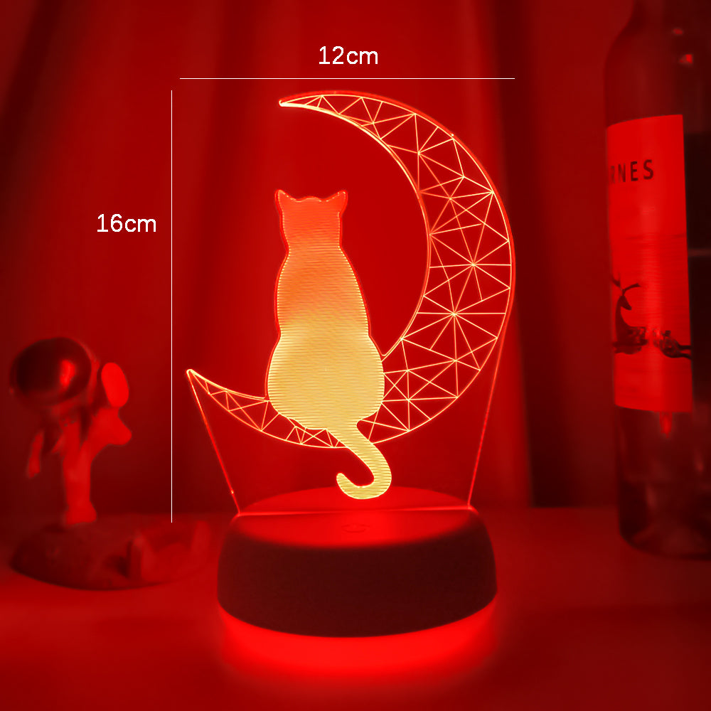 3D Moon Cat LED Night Light for Kids Bedroom by HitMyNeed