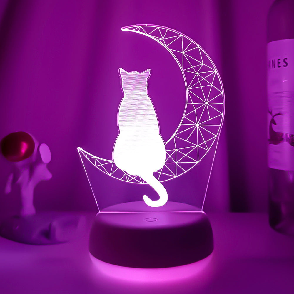3D Moon Cat LED Night Light for Kids Bedroom by HitMyNeed