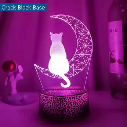 3D Moon Cat LED Night Light for Kids Bedroom crack-black-base 16-color-remote by HitMyNeed