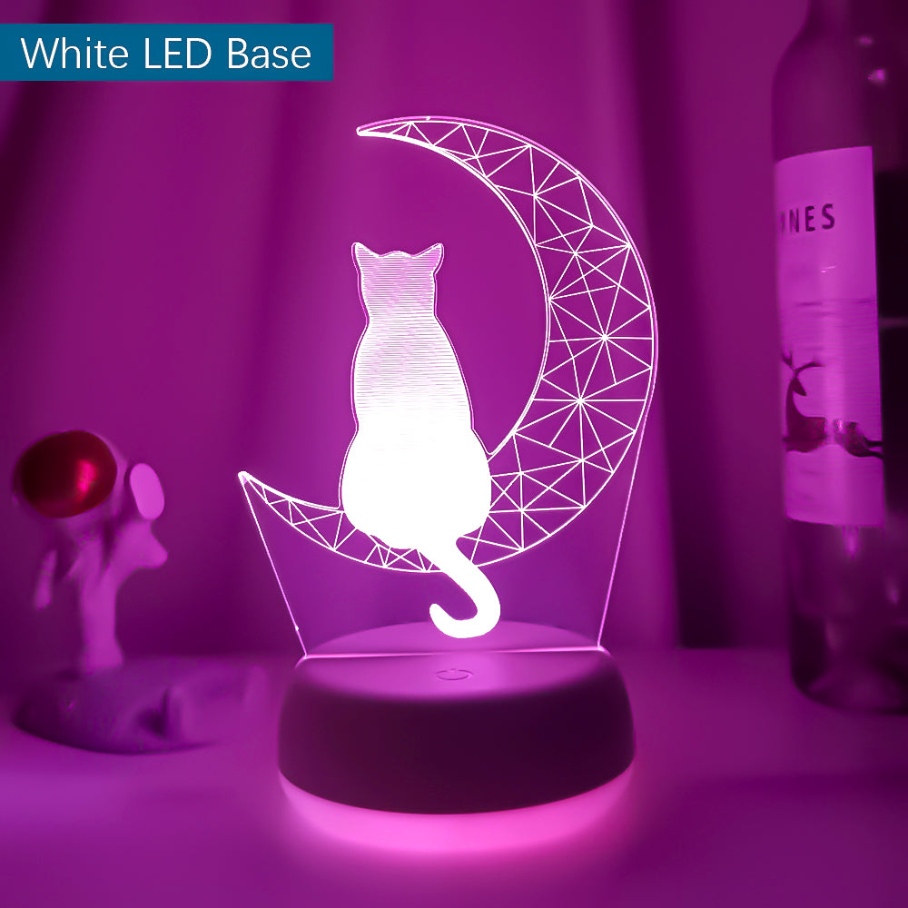3D Moon Cat LED Night Light for Kids Bedroom white-led-base 16-color-remote by HitMyNeed