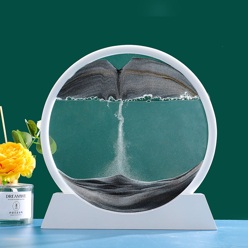 3D Moving Sand Art Round Glass Deep Sea Decor white-base-black 12-inch by HitMyNeed