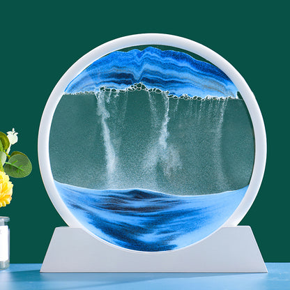 3D Moving Sand Art Round Glass Deep Sea Decor white-base-blue 12-inch by HitMyNeed