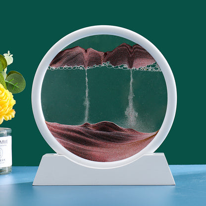 3D Moving Sand Art Round Glass Deep Sea Decor white-base-brown 7-inch by HitMyNeed