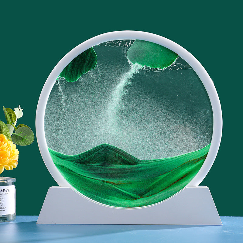 3D Moving Sand Art Round Glass Deep Sea Decor white-base-green 5-inch by HitMyNeed