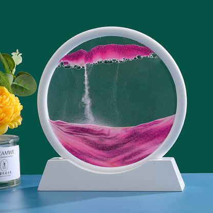 3D Moving Sand Art Round Glass Deep Sea Decor white-base-pink 7-inch by HitMyNeed