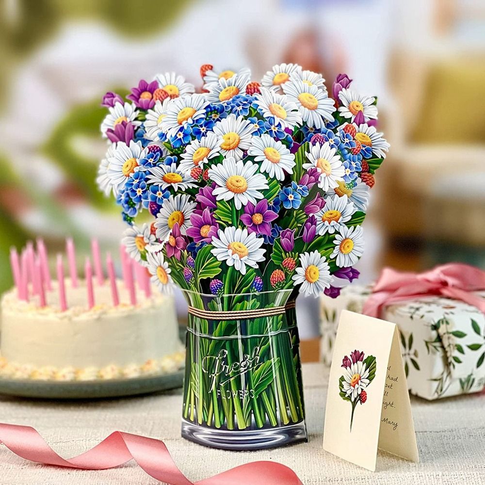 3D Pop Up Flower Bouquet Greeting Card little-daisy by HitMyNeed