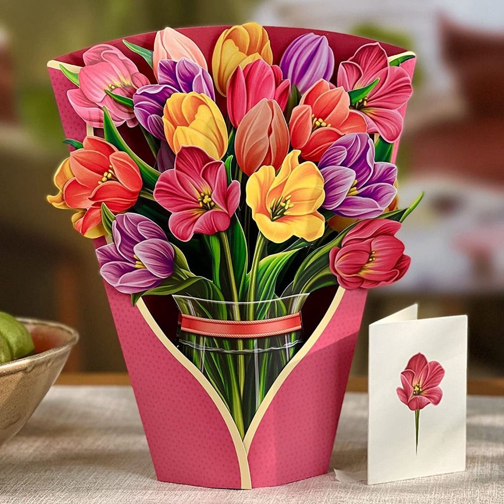 3D Pop Up Flower Bouquet Greeting Card open-tulip by HitMyNeed