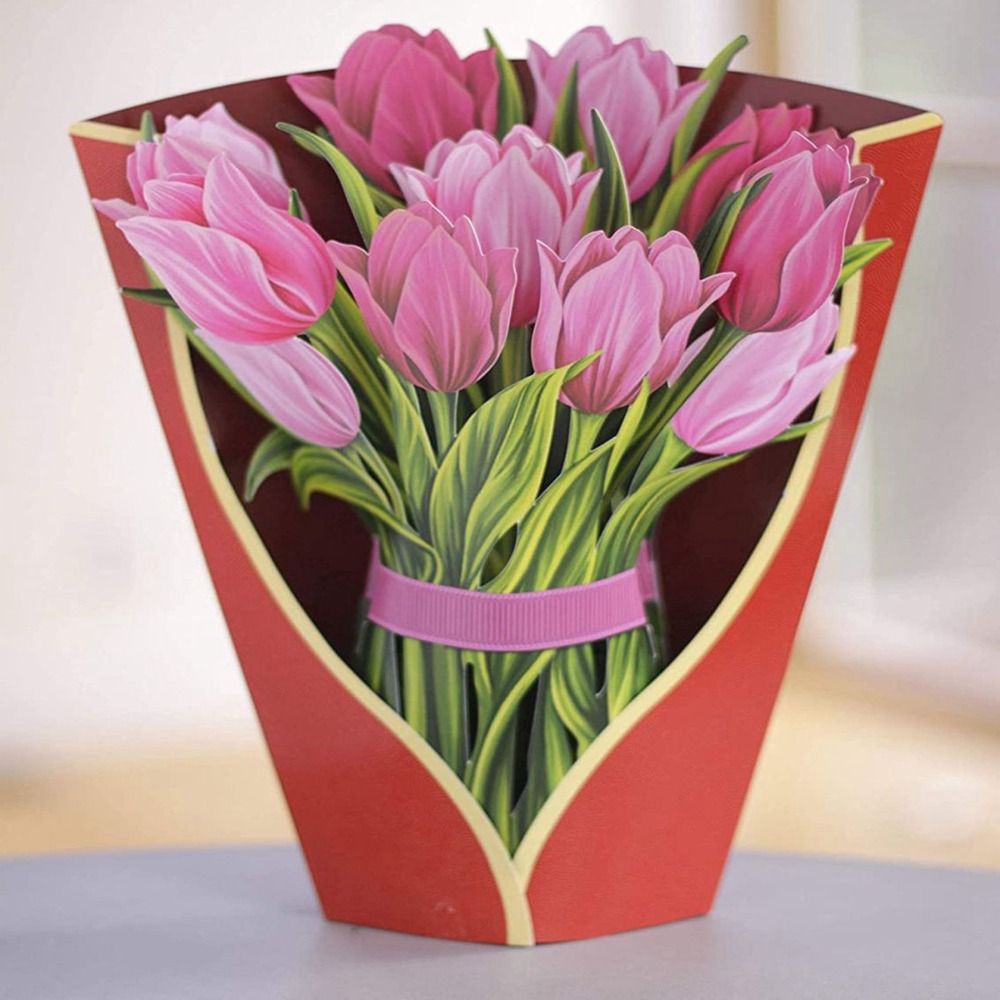 3D Pop Up Flower Bouquet Greeting Card pink-tulip by HitMyNeed