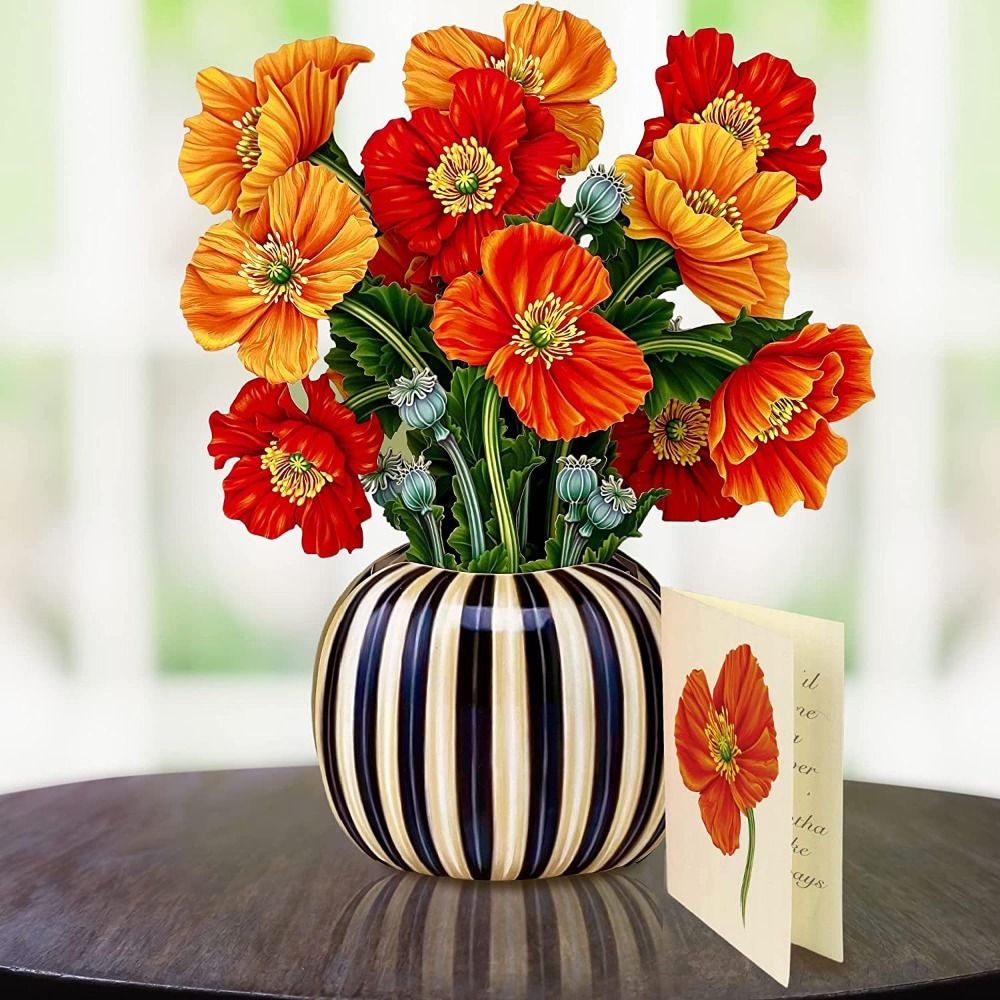 3D Pop Up Flower Bouquet Greeting Card poppy by HitMyNeed