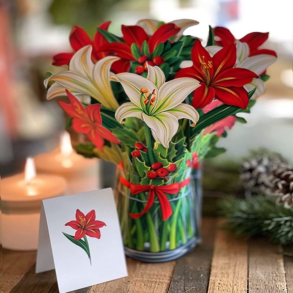 3D Pop Up Flower Bouquet Greeting Card red-lily by HitMyNeed