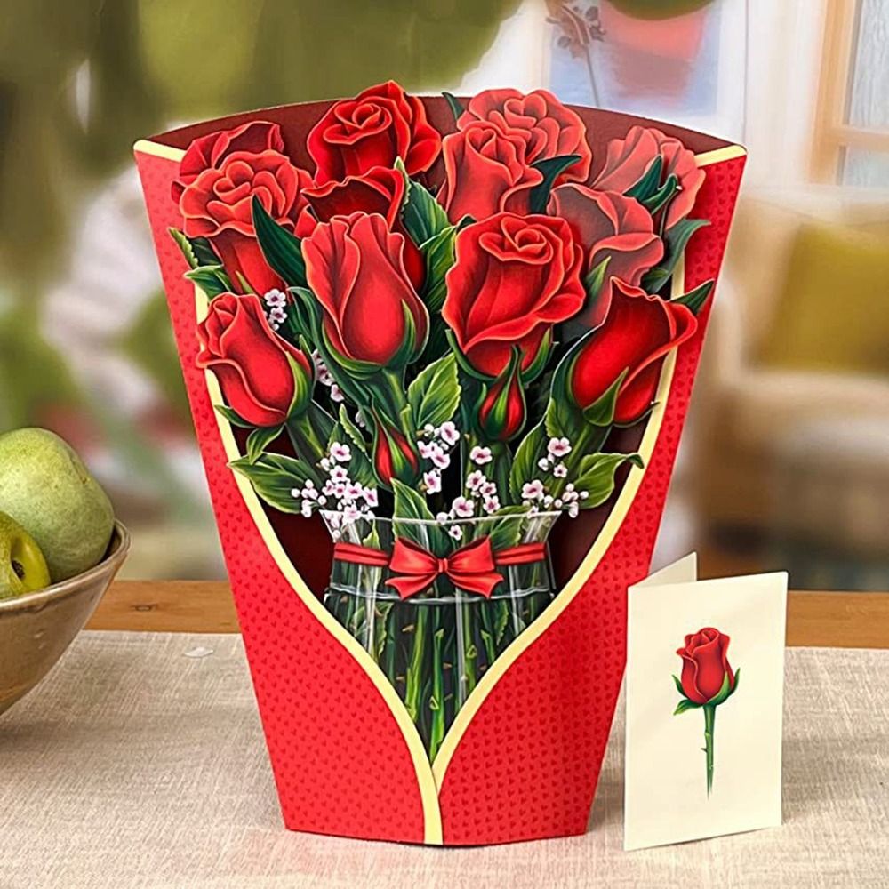 3D Pop Up Flower Bouquet Greeting Card red-rose by HitMyNeed