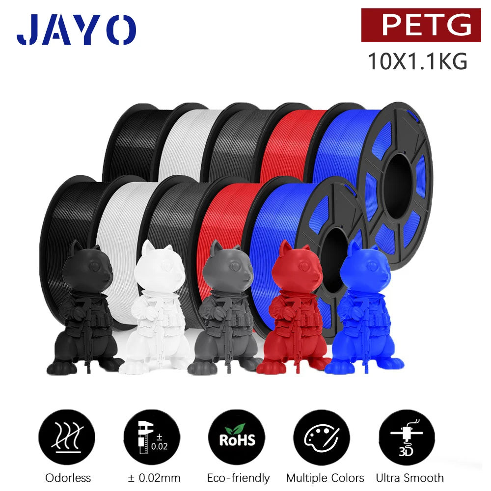 3D Printer Filament 10-Roll Mixed PLA & PETG Pack petg-2bk2wt2gy2rd2bl by HitMyNeed