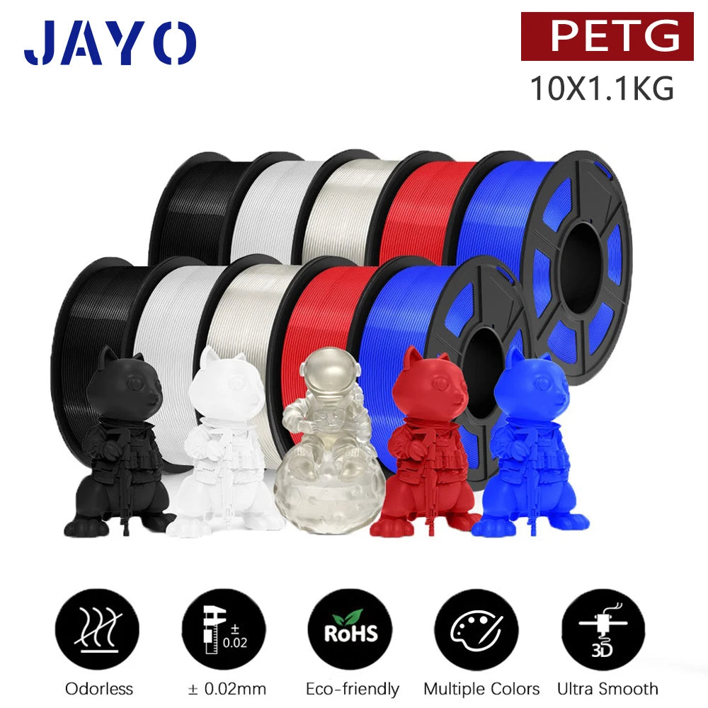 3D Printer Filament 10-Roll Mixed PLA & PETG Pack petg-2bk2wt2tp2rd2bl by HitMyNeed