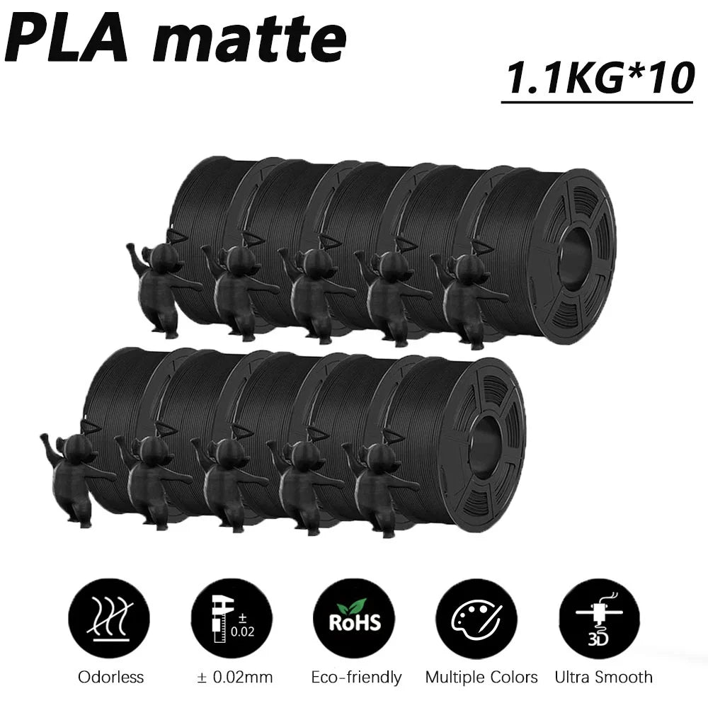 3D Printer Filament 10-Roll Mixed PLA & PETG Pack pla-matte-10bk by HitMyNeed