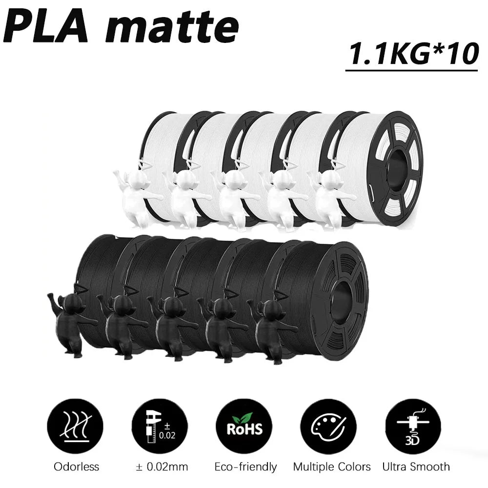 3D Printer Filament 10-Roll Mixed PLA & PETG Pack pla-matte-5bk5wt by HitMyNeed