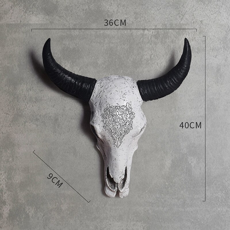 3D Resin Cow Skull Wall Art Decor, 40 cm by HitMyNeed