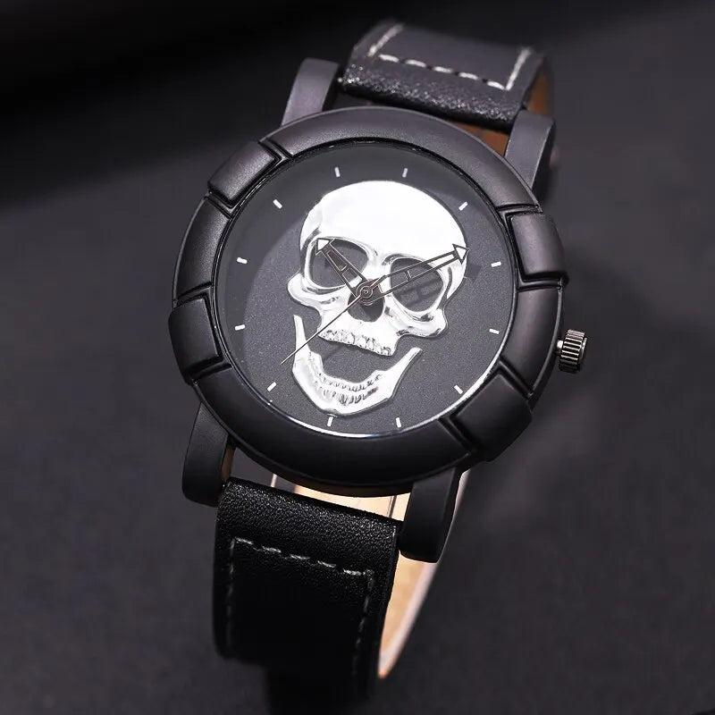 3D Skull Quartz Watch with Leather Strap by HitMyNeed