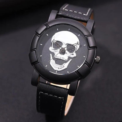 3D Skull Quartz Watch with Leather Strap by HitMyNeed