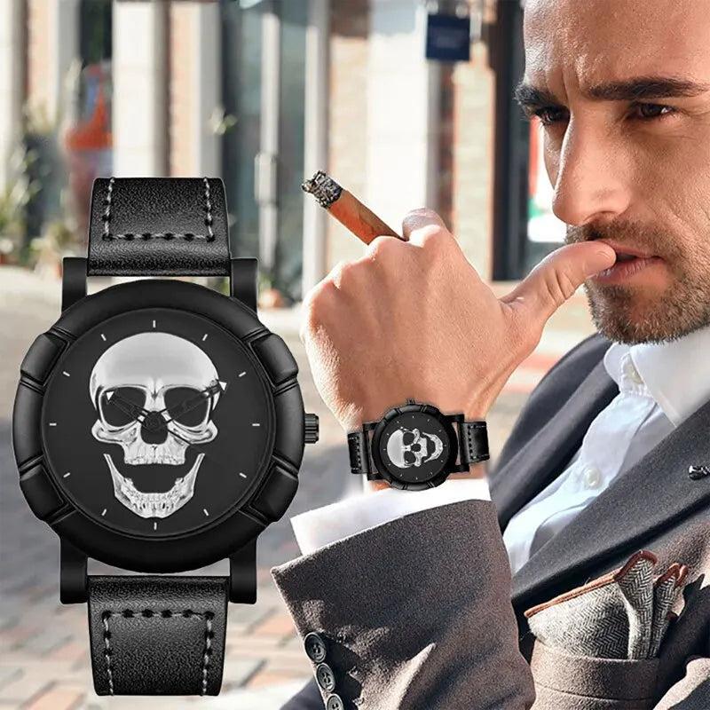 3D Skull Quartz Watch with Leather Strap by HitMyNeed